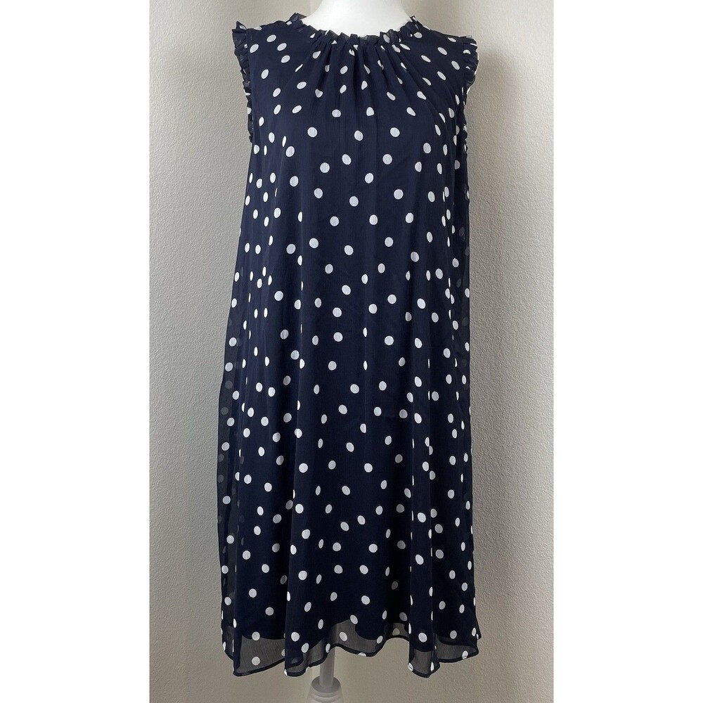 Tommy Hilfiger Chiffon Sleeveless Trapeze Dress Polka Dot Navy Classic-14